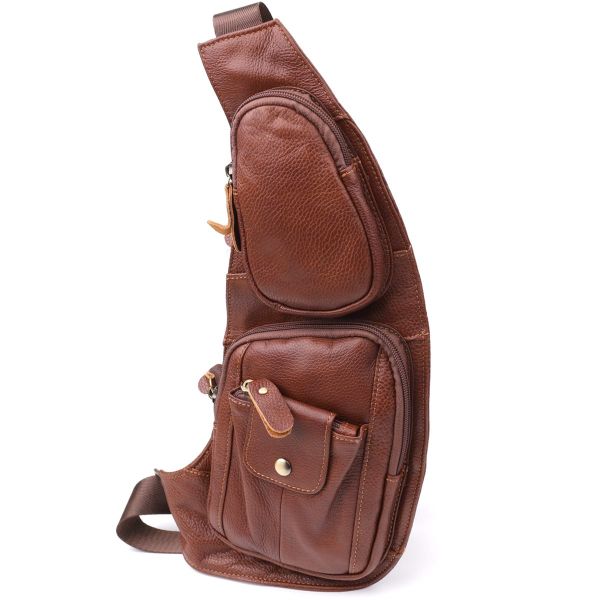 Мужская сумка с большим количеством карманов из натуральной кожи Vintage 22963 Коричневый