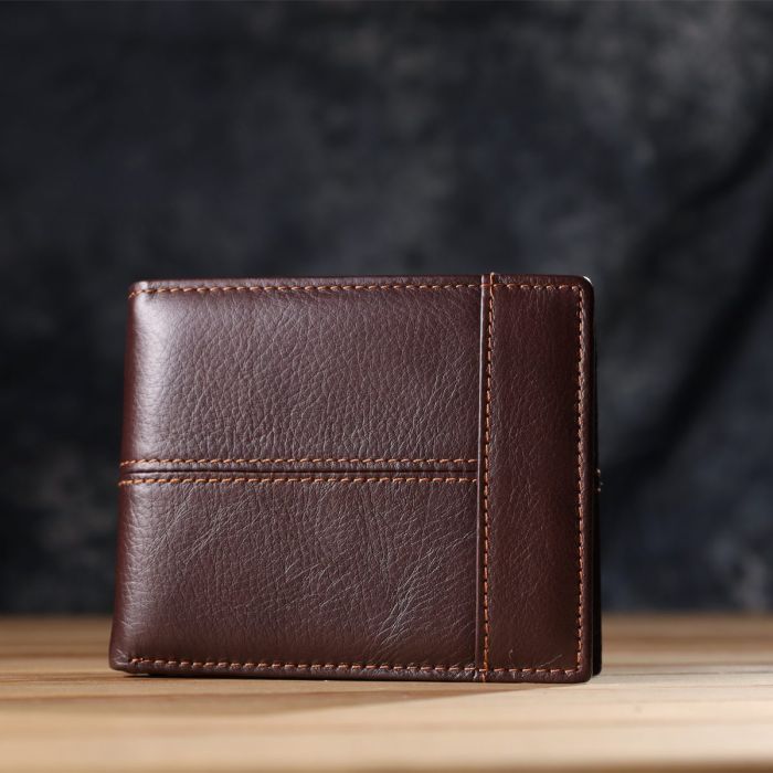 Горизонтальный стильный кошелек из натуральной кожи Vintage 22888 Коричневый