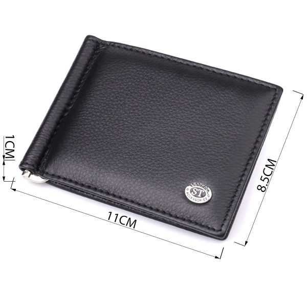 Мужской кошелек с металлическим зажимом из натуральной кожи ST Leather 23092 Черный