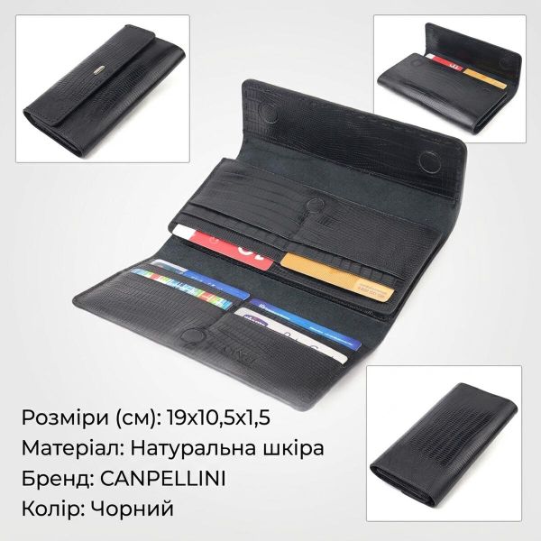 Фактурный вместительный женский кошелек из натуральной кожи CANPELLINI 21664 Черный