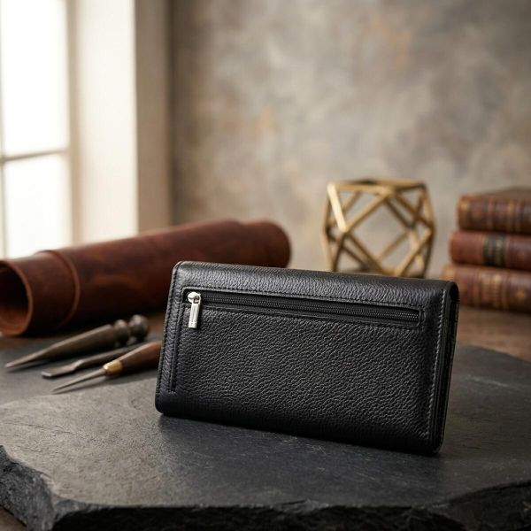 Женский вертикальный кошелек на магнитах из натуральной кожи ST Leather 22538 Черный