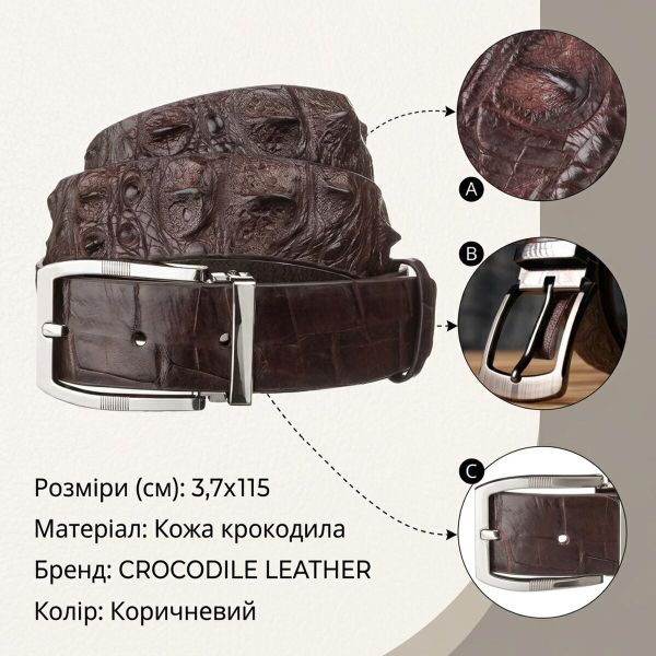 Ремень мужской CROCODILE LEATHER 18178 из натуральной кожи крокодила Коричневый