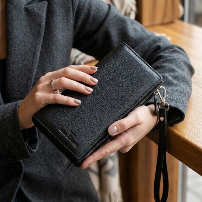 Вертикальный кошелек-клатч унисекс из натуральной кожи ST Leather 22532 Черный