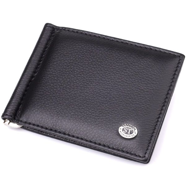 Мужской кошелек с металлическим зажимом из натуральной кожи ST Leather 23092 Черный
