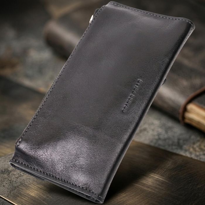 Стильный кошелек с монетницей снаружи из натуральной кожи GRANDE PELLE 11646 Черный