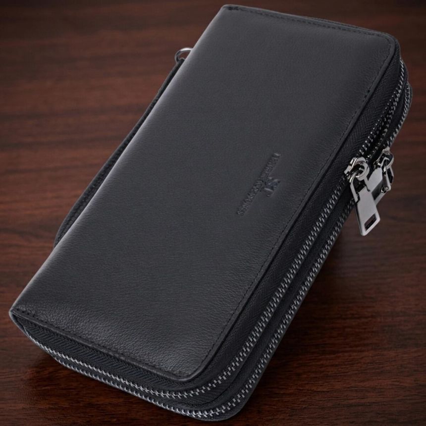 Стильный мужской клатч на два отделения из натуральной кожи ST Leather 22700 Черный