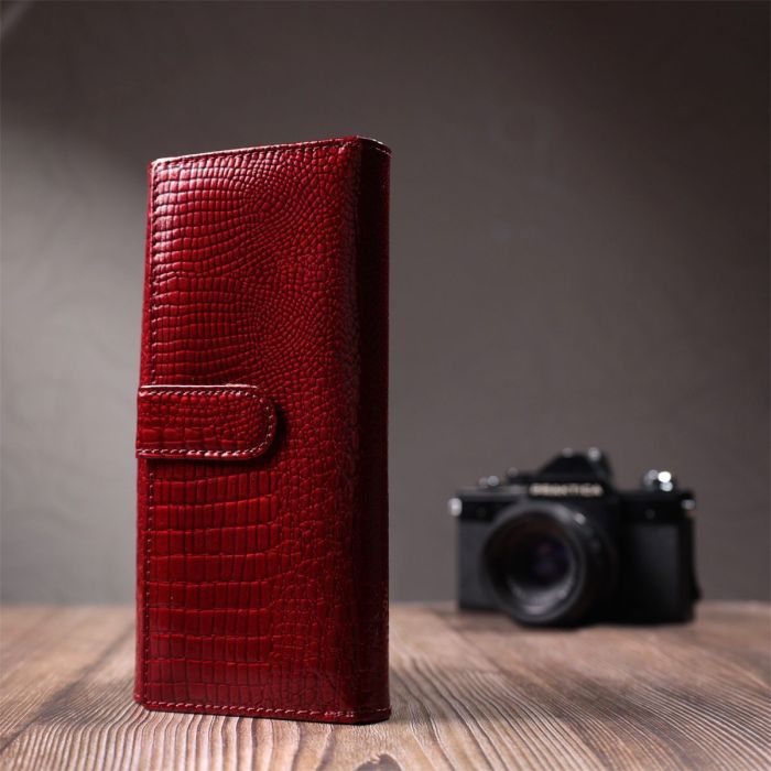 Кожаный лакированный кошелек с блоком для кредитных карт ST Leather 22682 Красный