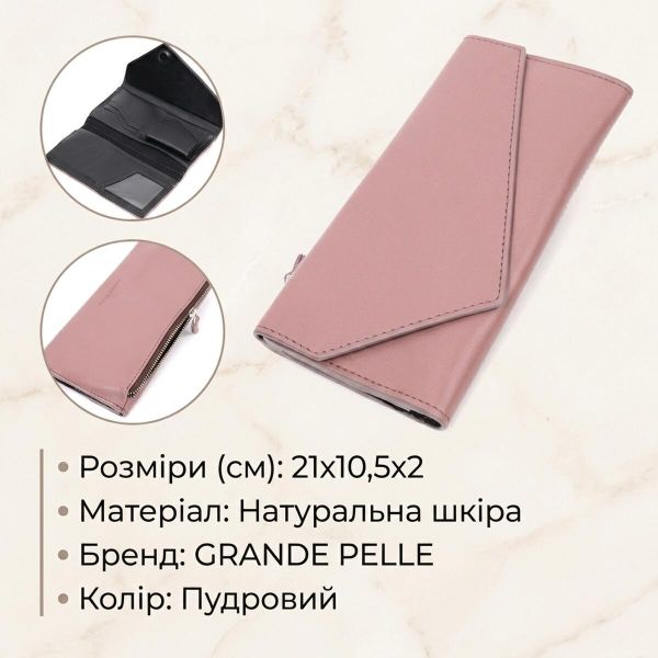 Якісний гаманець із монетницею зовні з натуральної шкіри GRANDE PELLE 11648 Пудровий