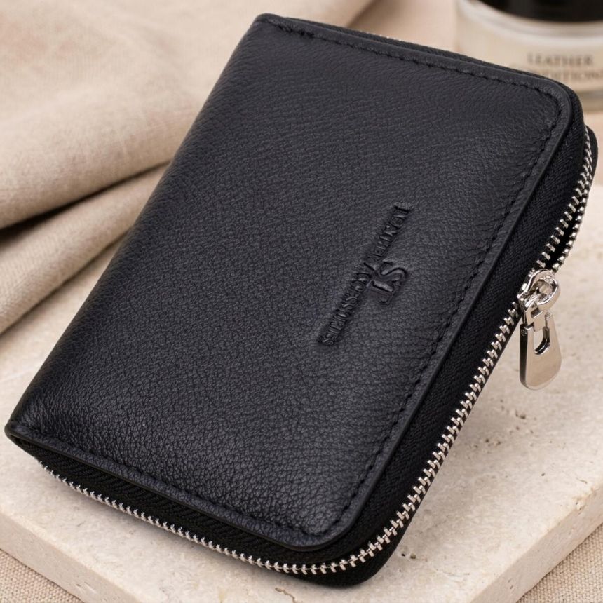 Кожаный кошелек для женщин на молнии с тисненым логотипом производителя ST Leather 19489 Черный