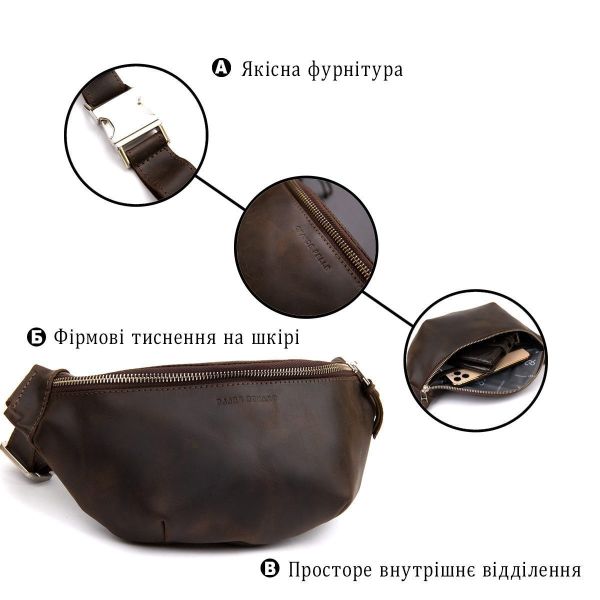 Бананка в винтажной коже GRANDE PELLE 11154 Коричневая