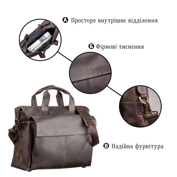 Большая мужская сумка SHVIGEL 11119 кожаная Коричневая