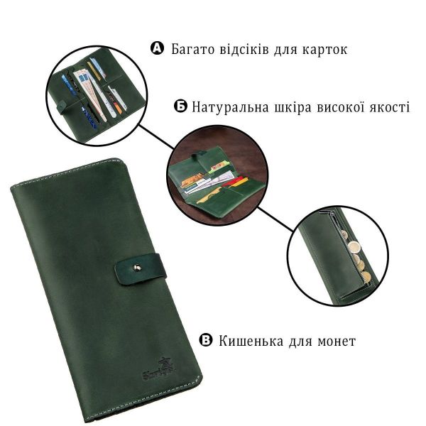 Бумажник из винтажной кожи SHVIGEL 16206 Зеленый