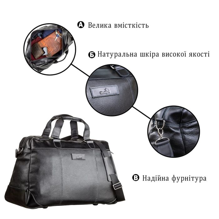 Дорожня сумка SHVIGEL 11120 шкіряна Чорна