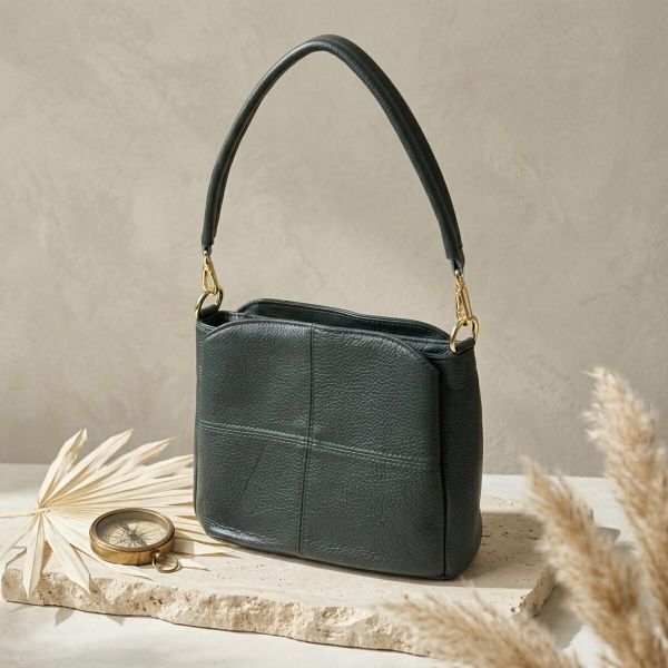 Кожаная сумка для женщин с тремя отделениями Vintage 22977 Зеленый