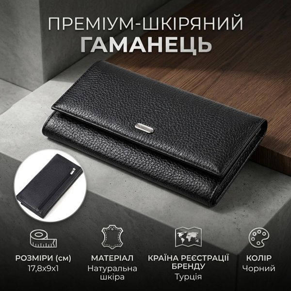 Женский кожаный кошелек для карт купюр и монет CANPELLINI 21822 Черный