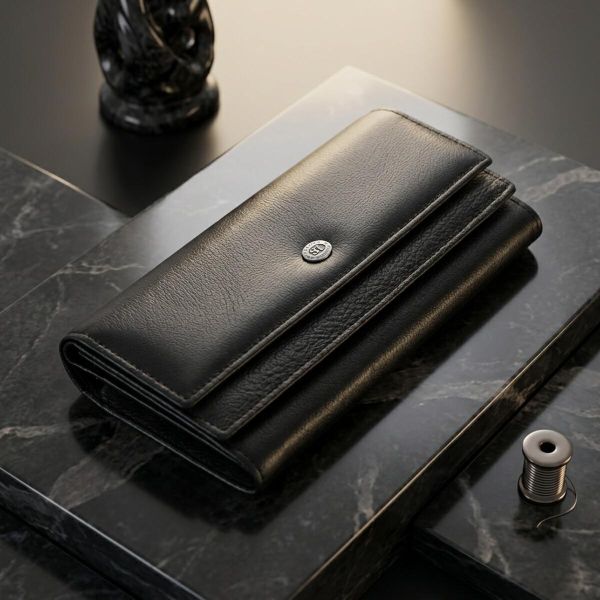 Женский кожаный кошелек для карт купюр и монет ST Leather 22696 Черный