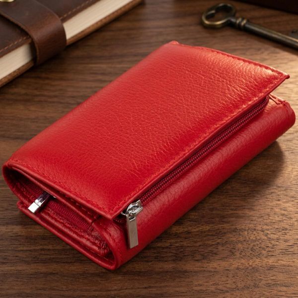 Женское кожаное портмоне для карт купюр и монет ST Leather 19335 Красное