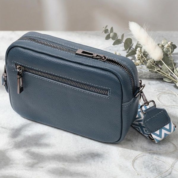 Интересная женская сумка кросс-боди из натуральной кожи Vintage 22297 Синяя