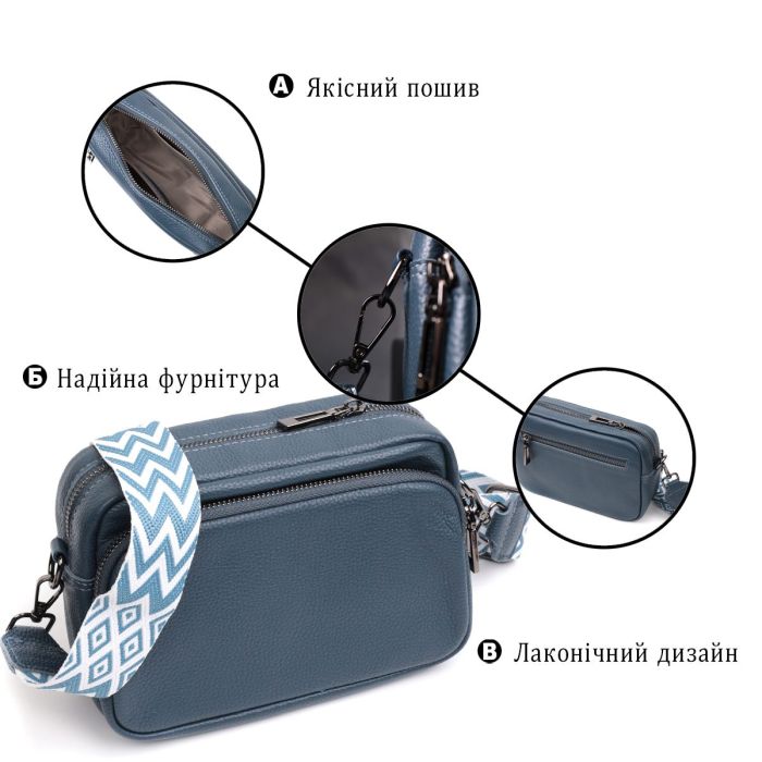 Интересная женская сумка кросс-боди из натуральной кожи Vintage 22297 Синяя