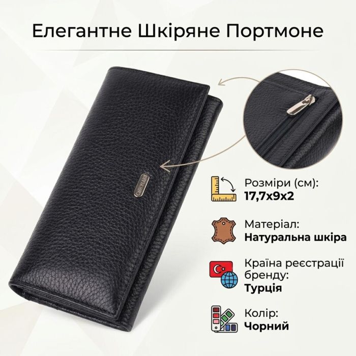 Женский кожаный кошелек для карт купюр и монет CANPELLINI 21658 Черный
