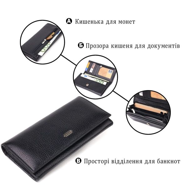 Женский кожаный кошелек для карт купюр и монет CANPELLINI 21658 Черный