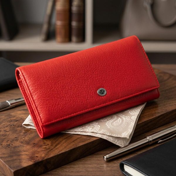 Женский кожаный кошелек для карт купюр и монет ST Leather 19376 Красный
