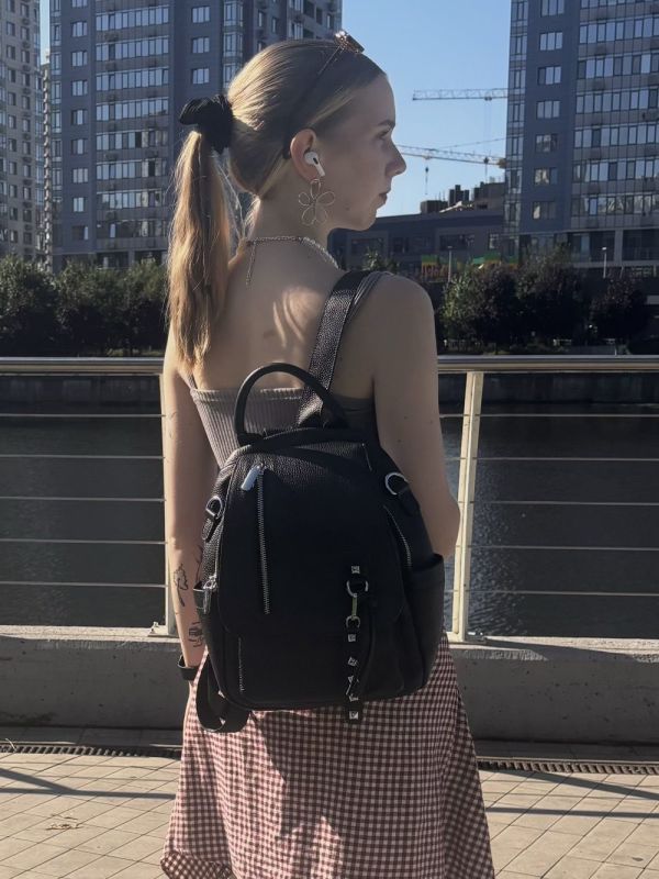 Классический женский рюкзак из натуральной кожи Vintage 23061 Черный