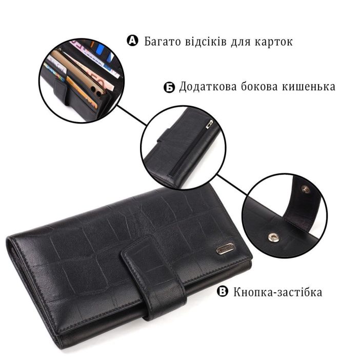 Классическое вертикальное мужское портмоне из натуральной кожи с тиснением CANPELLINI 21836 Черное