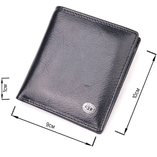 Компактный бумажник для денег из натуральной гладкой кожи ST Leather 19418 Черный