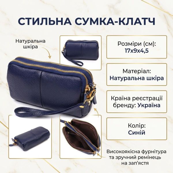 Компактный женский клатч на два отделения из натуральной кожи 22089 Vintage Синий
