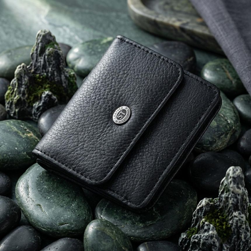 Женский кожаный кошелек для карт купюр и монет ST Leather 22690 Черный
