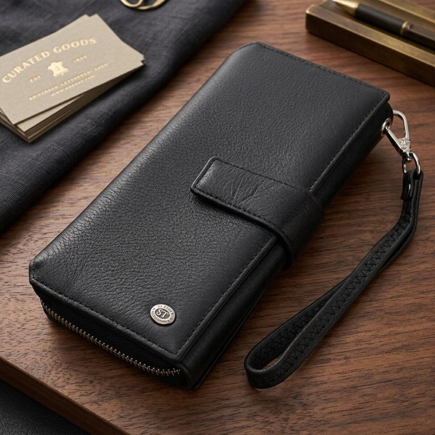 Кошелек клатч унисекс из натуральной кожи для карт и купюр ST Leather 19432 Черный