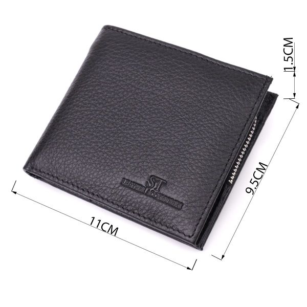 Кошелек среднего размера с оригинальной монетницей из натуральной кожи ST Leather 22458 Черный
