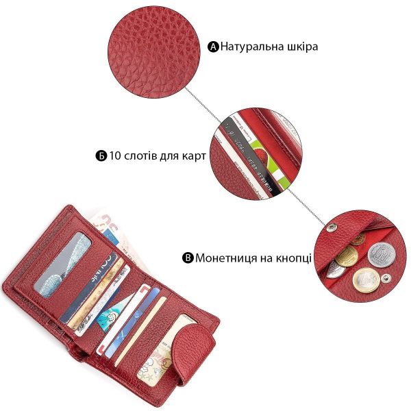 Женский кожаный кошелек для карт купюр и монет ST Leather 18499 Красный