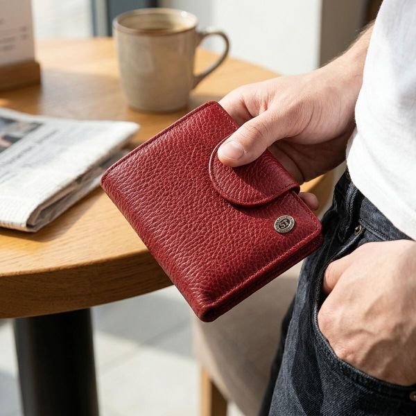 Женский кожаный кошелек для карт купюр и монет ST Leather 18499 Красный