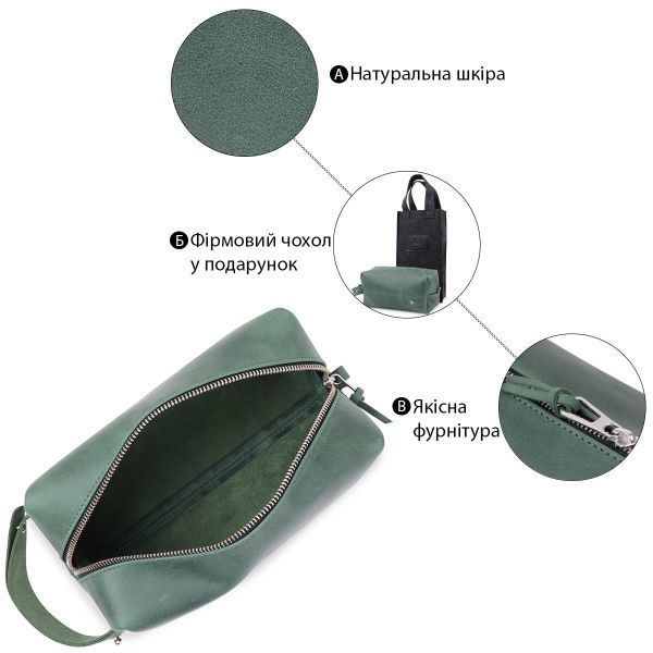Кожаная косметичка унисекс GRANDE PELLE 11573 Зеленый