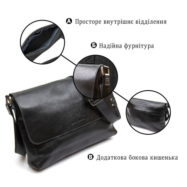Кожаная мужская прямоугольная сумка GRANDE PELLE 11429 Черный
