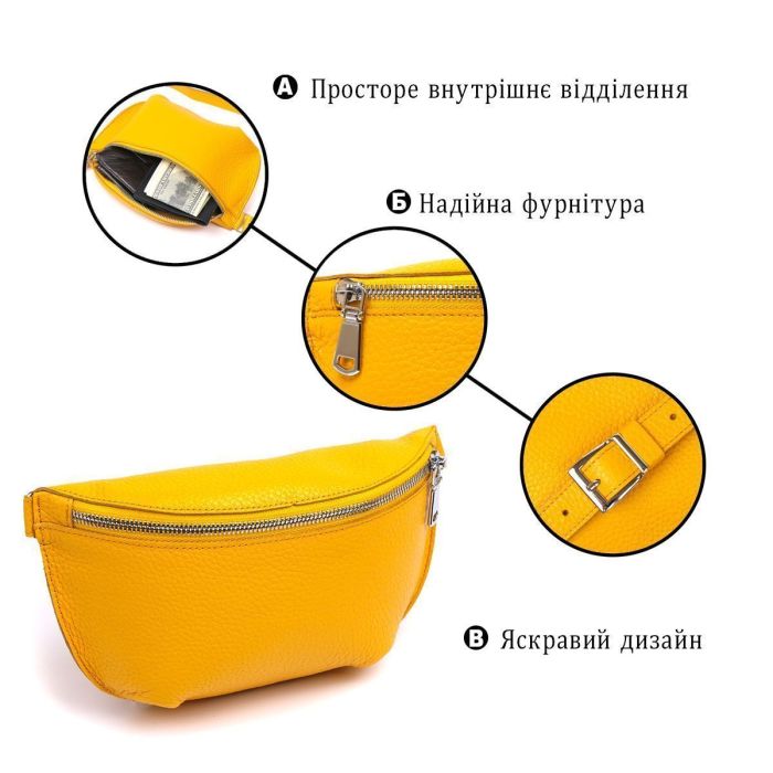 Кожаная яркая женская бананка Shvigel 16377 Желтый