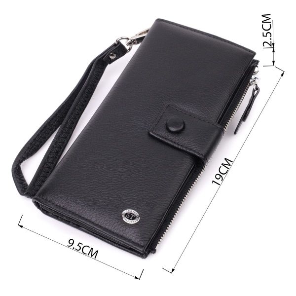 Лаконичный женский вертикальный кошелек-клатч из натуральной кожи ST Leather 22537 Черный