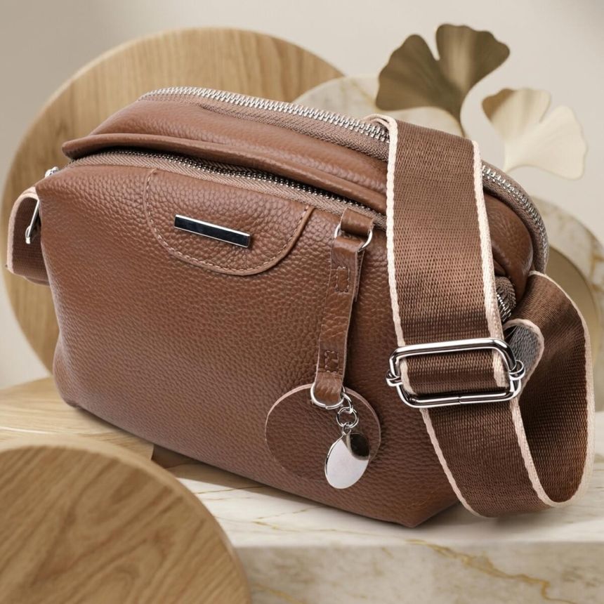 Модная сумка на каждый день с двумя отделениями из натуральной кожи Vintage 22596 Коричневый