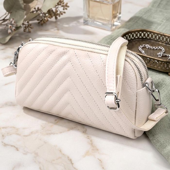 Модная сумка прошита треугольниками из натуральной кожи Vintage 22910 Белый
