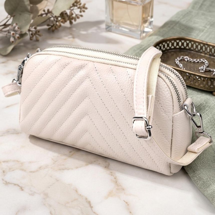 Модная сумка прошита треугольниками из натуральной кожи Vintage 22910 Белый