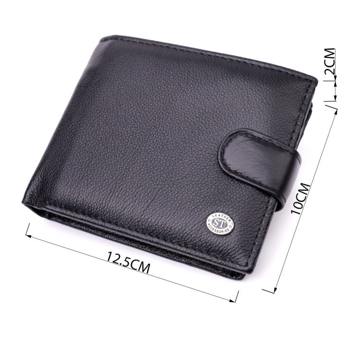 Мужской горизонтальный бумажник из натуральной кожи ST Leather 22466 Черный