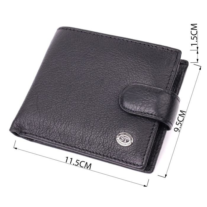 Мужской горизонтальный бумажник среднего размера из натуральной кожи ST Leather 22484 Черный