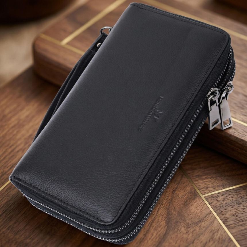 Мужской кожаный клатч для карт купюр и документов ST Leather 22684 Черный