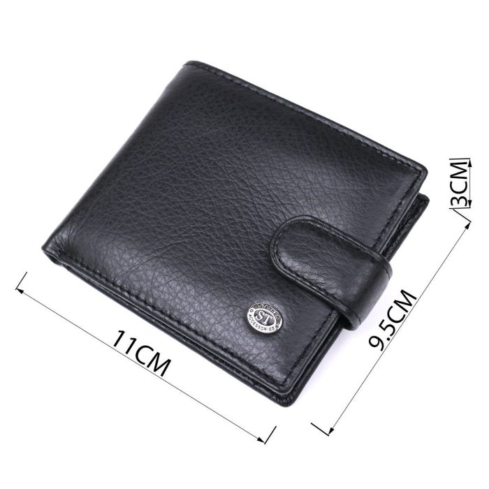 Мужской кожаный купюрник для карт купюр и монет ST Leather 18308 Черный