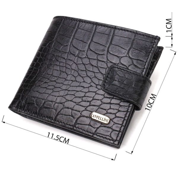 Мужской оригинальный бумажник горизонтального формата из натуральной кожи с тиснением под крокодила CANPELLINI 21768 Черный