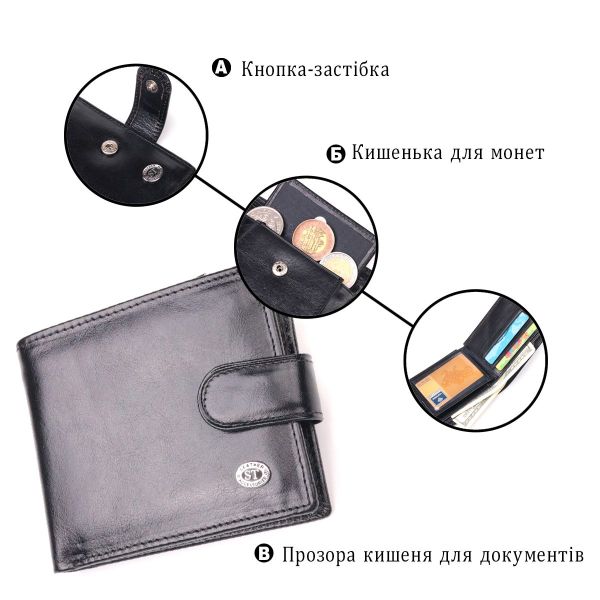 Надійний чоловічий гаманець із натуральної гладкої шкіри ST Leather 19408 Чорний