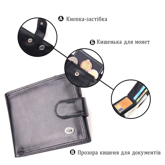 Надійний чоловічий гаманець із натуральної гладкої шкіри ST Leather 19408 Чорний