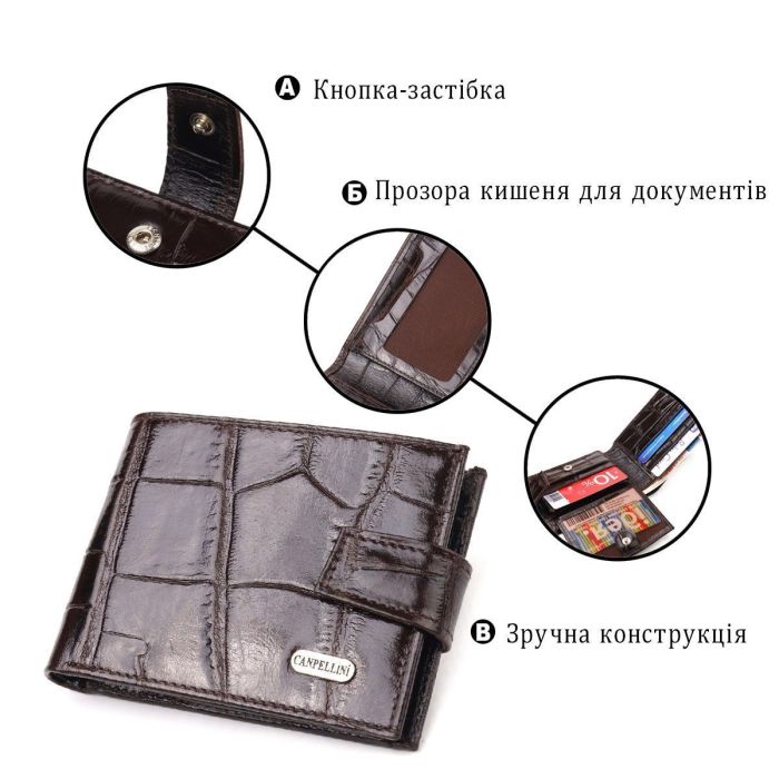 Надежный мужской кошелек из натуральной фактурной кожи CANPELLINI 21516 Коричневый